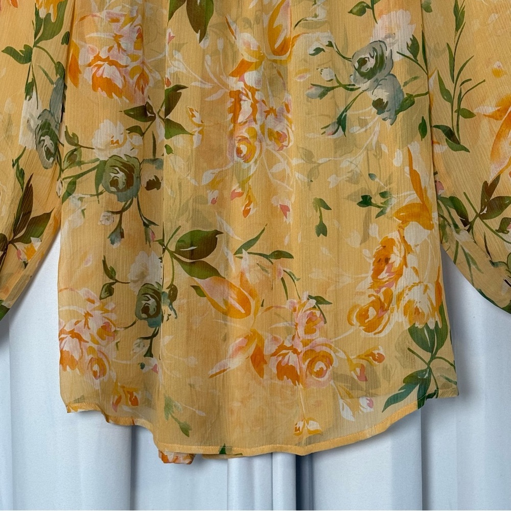 Sundance 100% Silk Floral Blouse Women’s Medium Yellow Boho Peasant Long Sleeve - Picture 9 of 11